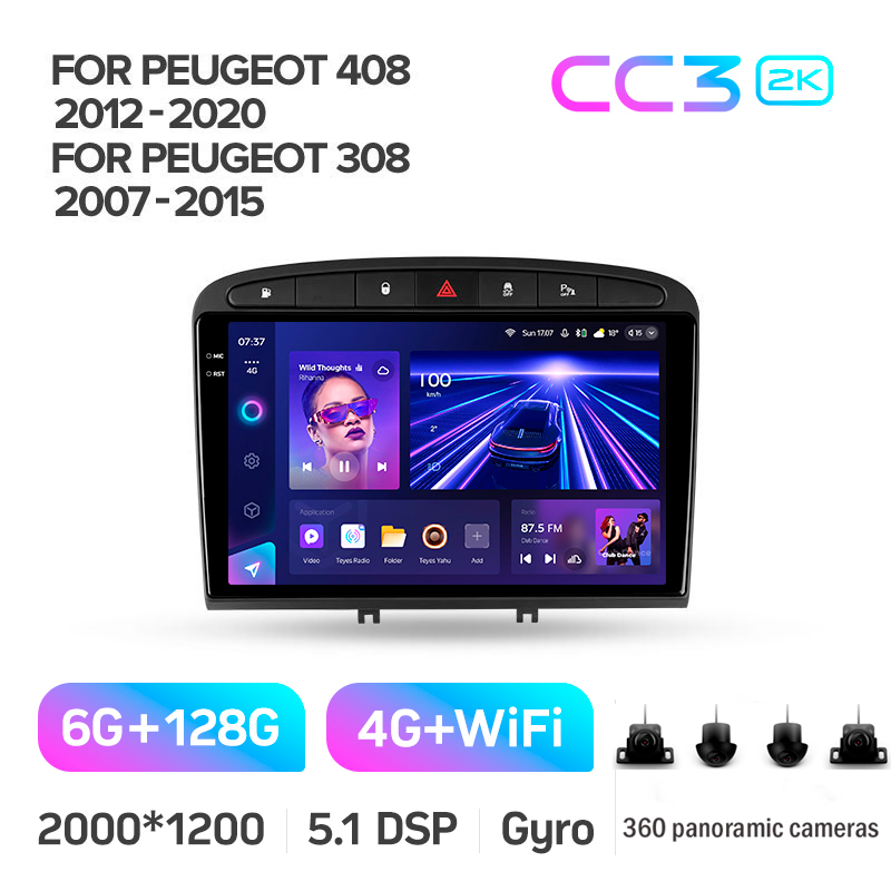 Android head unit Teyes CC3 6+128 Gb with 360° surround view° Peugeot 408 1 T7 2012-2020 For Peugeot 308 2007-2015 9" 2k