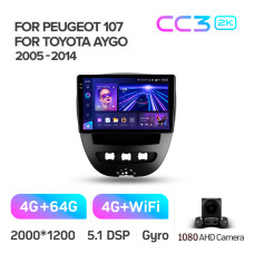 Android head unit Teyes CC3 4+64 Gb Peugeot 107 Toyota Aygo 2005-2014 10" 2k