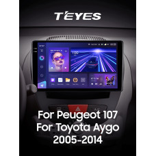 Android head unit Teyes CC3 6+128 Gb with 360° surround view° Peugeot 107 Toyota Aygo 2005-2014 10" 2k