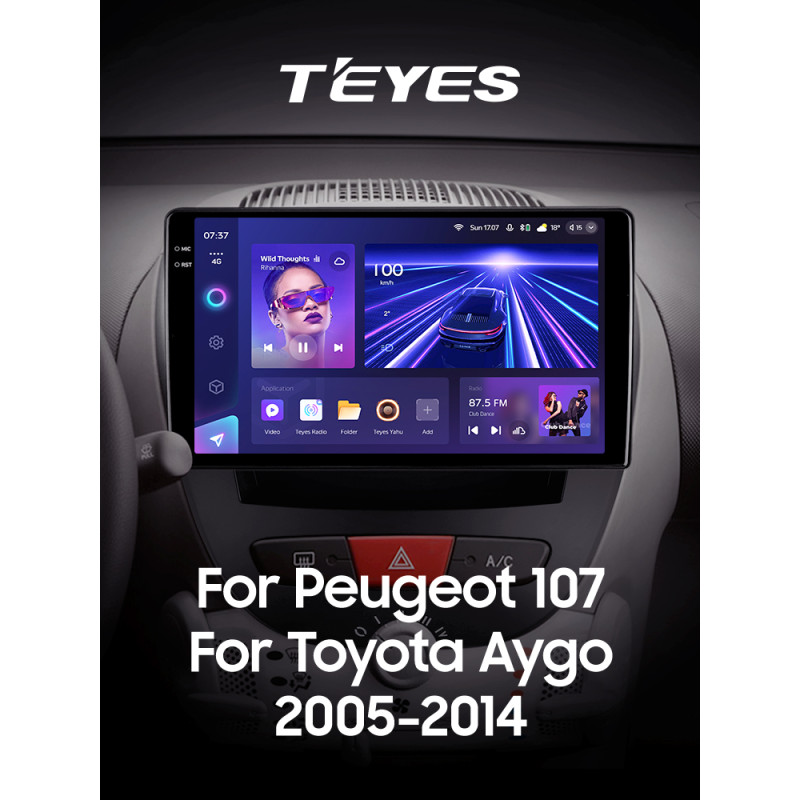 Android head unit Teyes CC3 6+128 Gb with 360° surround view° Peugeot 107 Toyota Aygo 2005-2014 10" 2k