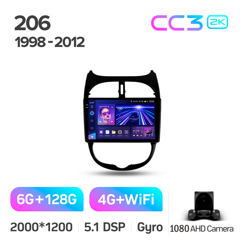 Android head unit Teyes CC3 6+128 Gb Peugeot 206 1998-2012 9" 2k (L1)