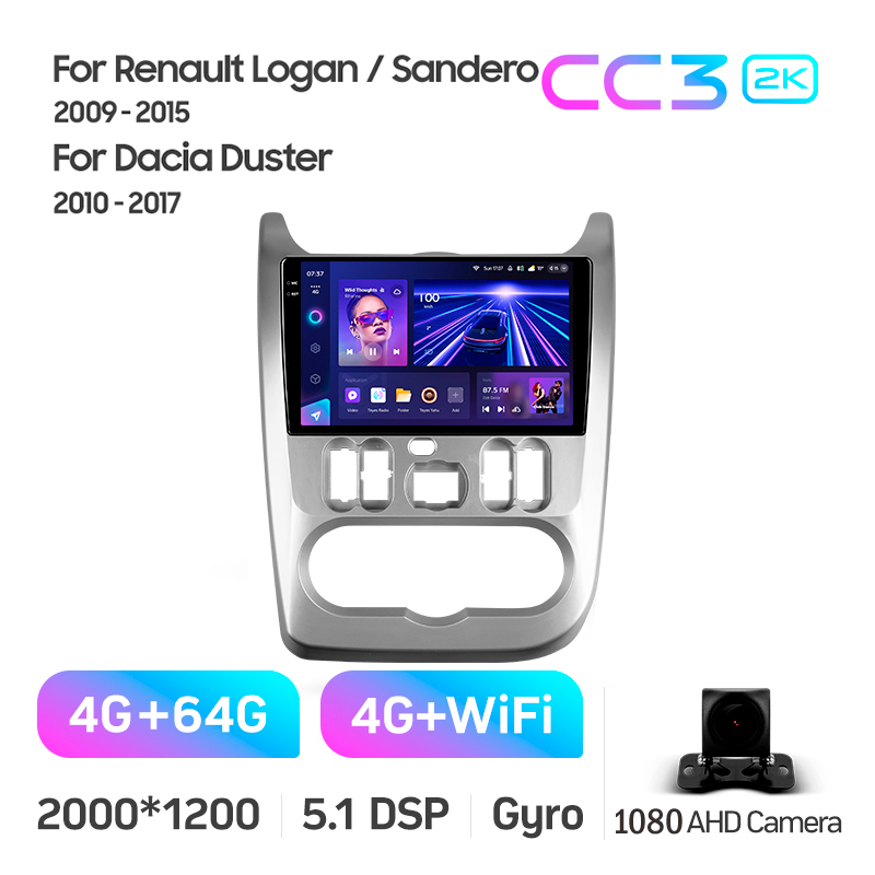 Android head unit Teyes CC3 4+64 Gb Renault Logan 1 2010-2016 (CAN BUS) 9" 2k (L2)