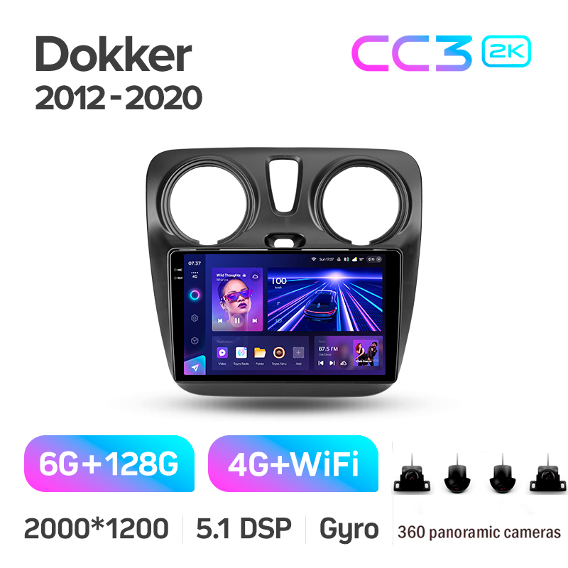 Android head unit Teyes CC3 6+128 Gb with 360° surround view° Renault Dokker 2012-2020 9" 2k