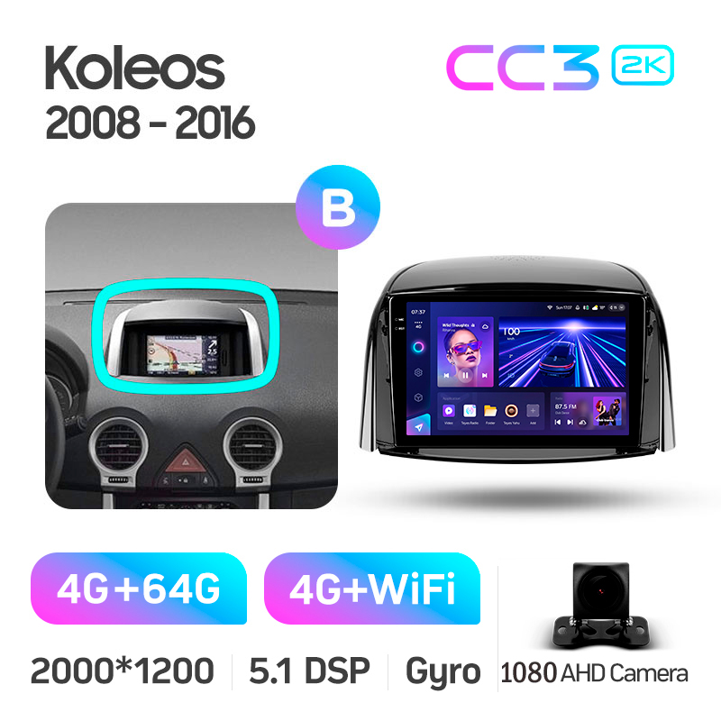 Android head unit Teyes CC3 4+64 Gb Renault Koleos 2008 - 2016 (B) 9" 2k (L1)