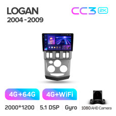 Android head unit Teyes CC3 4+64 Gb Renault Logan 1 2004-2009 9" 2k