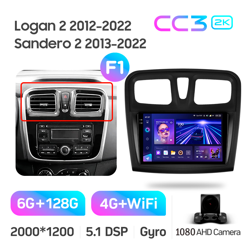 Android head unit Teyes CC3 6+128 Gb Renault Logan 2 2012-2022 Sandero 2 2013-2022 (F1) (A) 9" 2k