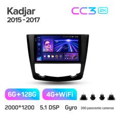 Android head unit Teyes CC3 6+128 Gb with 360° surround view° Renault Kadjar 2015-2017 9" 2k