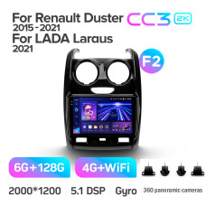 Android head unit Teyes CC3 6+128 Gb with 360° surround view° Renault Duster (F2) 2015-2021 / LADA Largus 2021 9" 2k (L1)