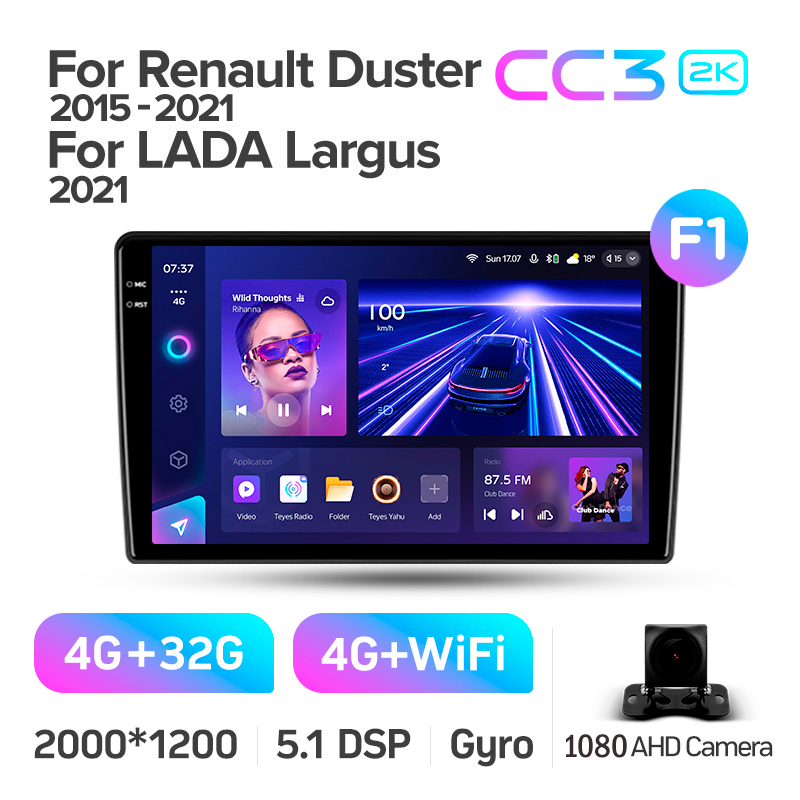 Android head unit Teyes CC3 4+32 Gb Renault Duster (F1) 2015-2021 / LADA Largus I 1 2021 9" 2k (L1)