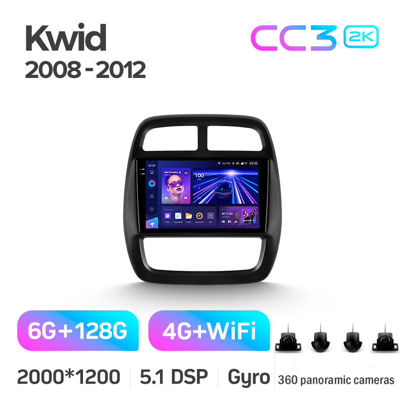 Android head unit Teyes CC3 6+128 Gb with 360° surround view° Renault KWID 2015-2019 9" 2k (L1)