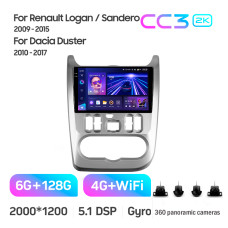 Android head unit Teyes CC3 6+128 Gb with 360° surround view° Renault Logan 1 2010-2016 (CAN BUS) 9" 2k (L2)