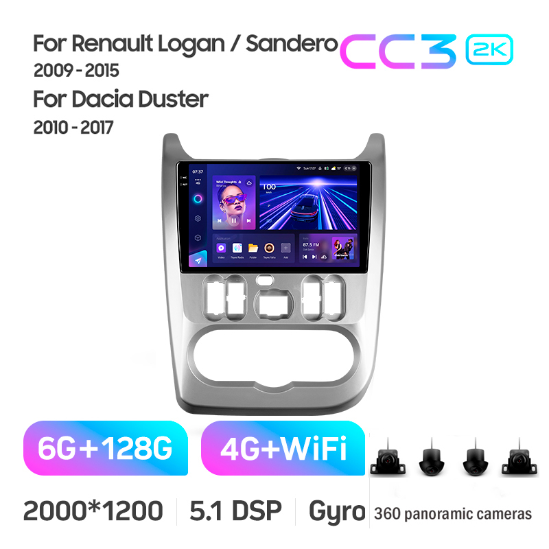 Android head unit Teyes CC3 6+128 Gb with 360° surround view° Renault Logan 1 2010-2016 (CAN BUS) 9" 2k (L2)