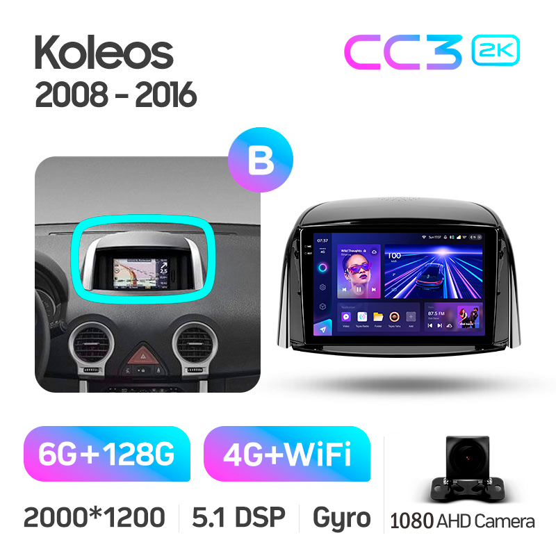 Android head unit Teyes CC3 6+128 Gb Renault Koleos 2008 - 2016 (A) 9" 2k (L1)