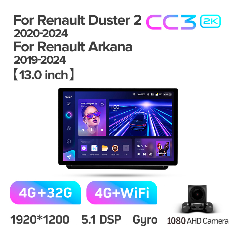 Android head unit Teyes CC3 4+32 Gb Renault Duster HM 2 2020-2023 (F1) 13" 2k