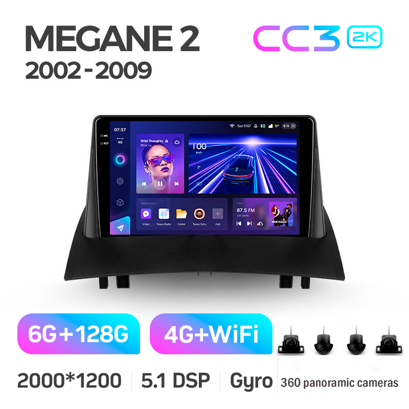 Android head unit Teyes CC3 6+128 Gb with 360° surround view° Renault Megane 2 2002-2009 9" 2k