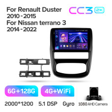 Android head unit Teyes CC3 6+128 Gb Renault Duster 1 2010-2015 For Nissan terrano 3 2014-2022 9" 2k