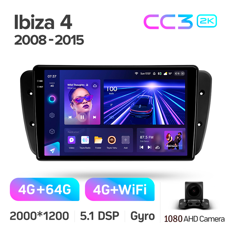 Android head unit Teyes CC3 4+64 Gb Seat Ibiza 6J 2008-2015 9" 2k