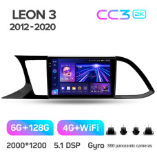 Android head unit Teyes CC3 6+128 Gb with 360° surround view° Seat Leon 3 2012-2020 (F3) 9" 2k