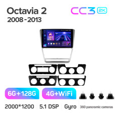 Android head unit Teyes CC3 6+128 Gb with 360° surround view° Skoda Octavia 2 A5 2008-2013 10" silver 2k