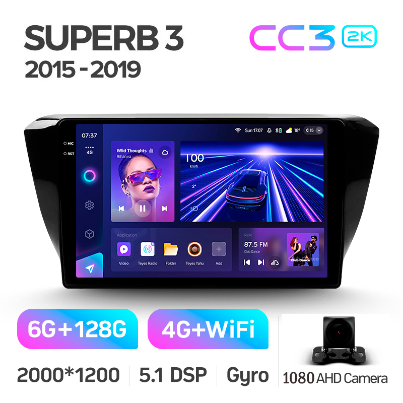 Android head unit Teyes CC3 6+128 Gb Skoda Superb 3 2015-2019 10" 2k