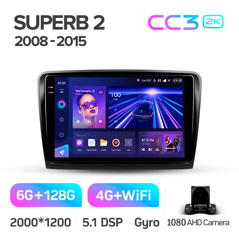 Android head unit Teyes CC3 6+128 Gb Skoda Superb 2 B6 2008-2015 10" 2k