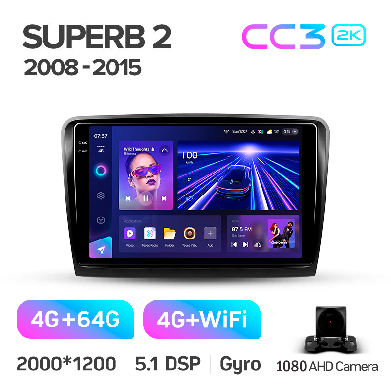 Android head unit Teyes CC3 4+64 Gb Skoda Superb 2 B6 2008-2015 10" 2k