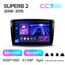 Android head unit Teyes CC3 6+128 Gb with 360° surround view° Skoda Superb 2 B6 2008-2015 10" 2k
