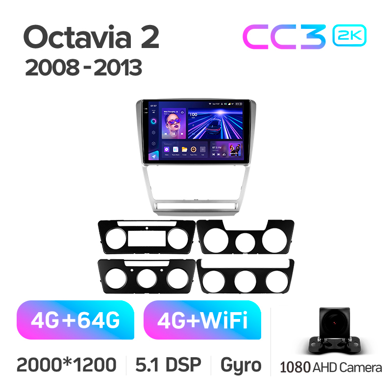 Android head unit Teyes CC3 4+64 Gb Skoda Octavia 2 A5 2008-2013 10" silver 2k