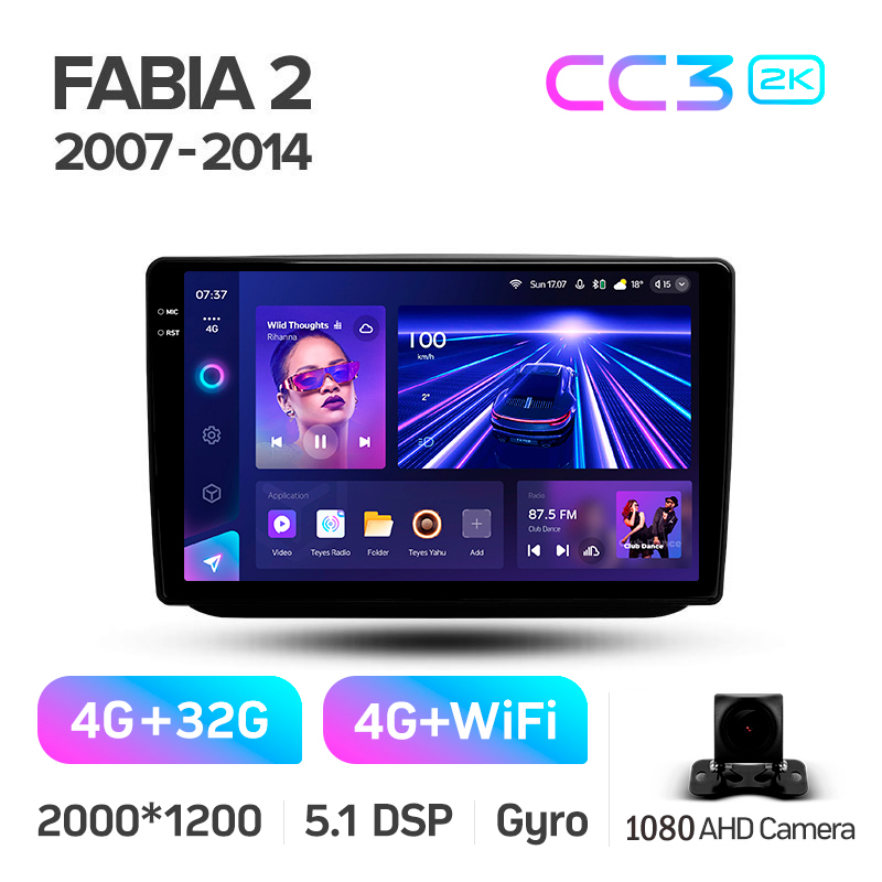 Android head unit Teyes CC3 4+32 Gb Skoda Fabia 2 2007-2014 10" 2k