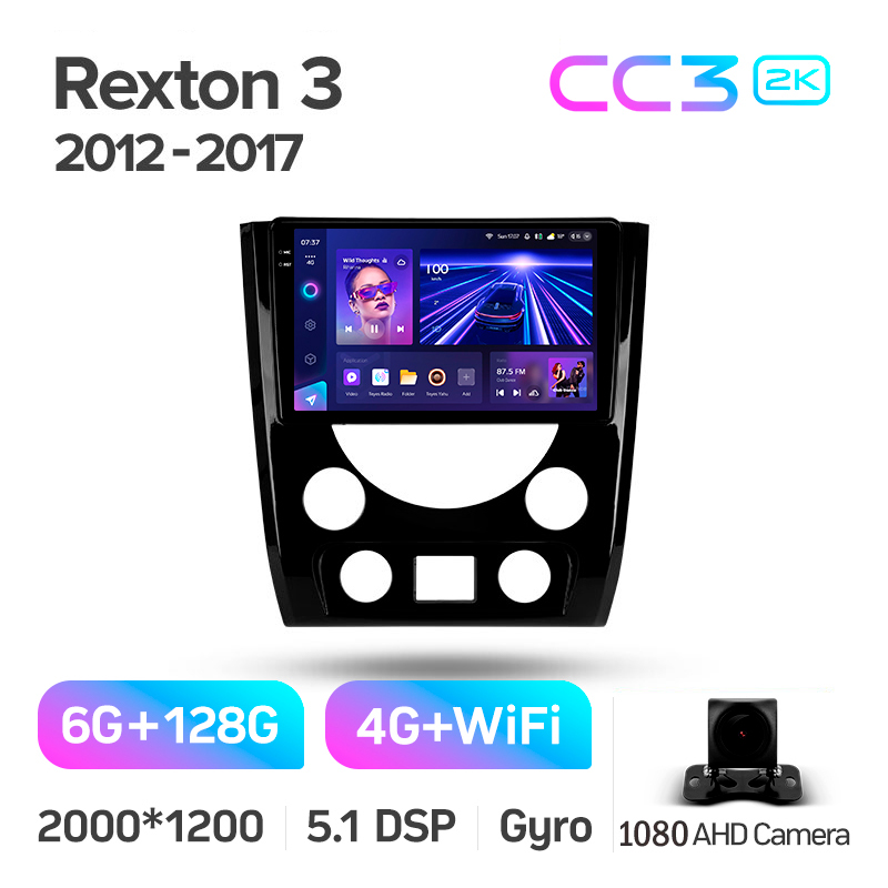 Android head unit Teyes CC3 6+128 Gb SsangYong Rexton Y290 III 3 2012-2017 9" 2k