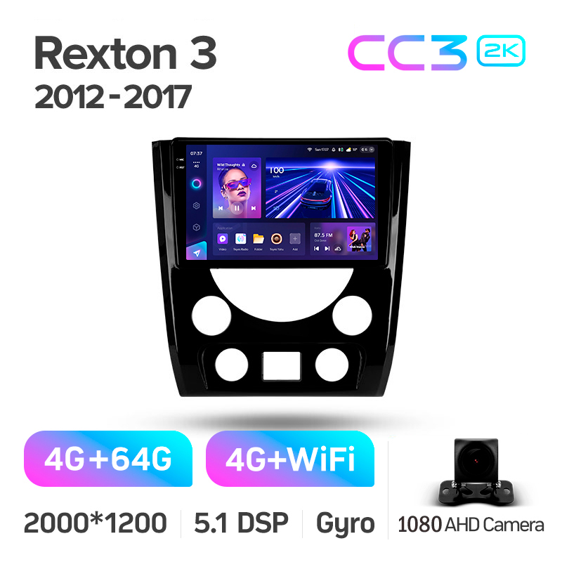 Android head unit Teyes CC3 4+64 Gb SsangYong Rexton Y290 III 3 2012-2017 9" 2k