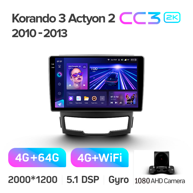Android head unit Teyes CC3 4+64 Gb SsangYong Korando 3 Actyon 2 2010-2013 9" 2k