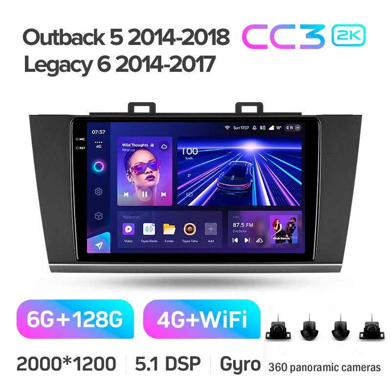 Android head unit Teyes CC3 6+128 Gb with 360° surround view° Subaru Outback 5 2014-2018 Legacy 6 2014-2017 9" 2k (L1)