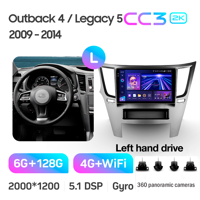Android head unit Teyes CC3 6+128 Gb with 360° surround view° Subaru Outback 4 Legacy 5 2009-2014 9" 2k