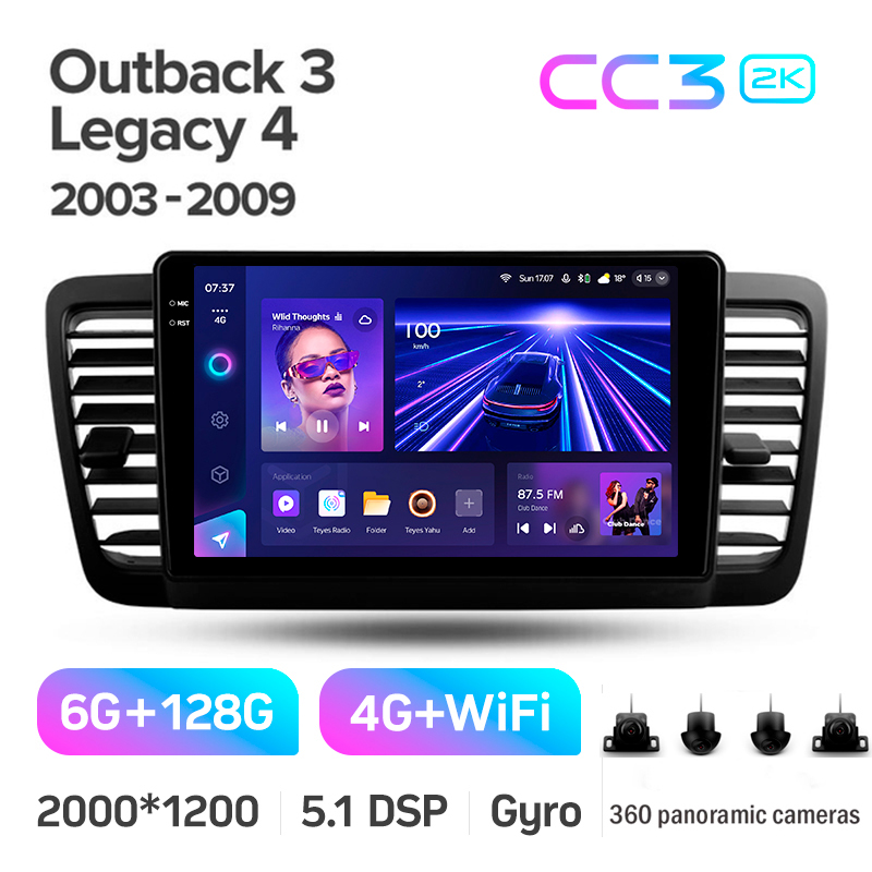 Štátní magnetofon Teyes CC3 6+128 GB s kruhovým pohledem 360° pro Subaru Outback 3 Legacy 4 (2003–2009), 9