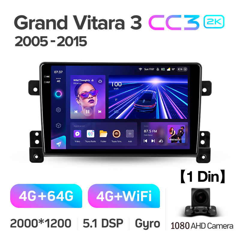 Android head unit Teyes CC3 4+64 Gb Suzuki Grand Vitara 3 (1 Din) 2005-2015 9" 1din 2k