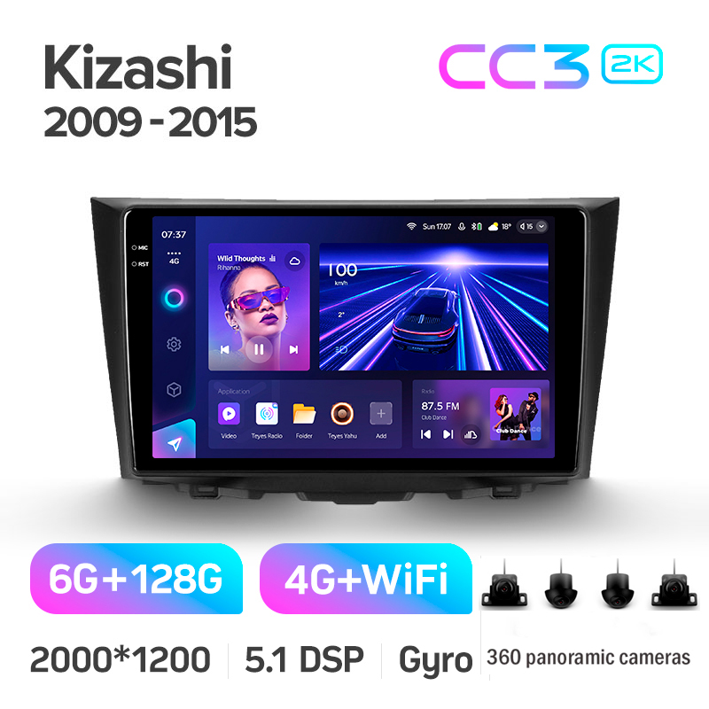 Android head unit Teyes CC3 6+128 Gb with 360° surround view° Suzuki Kizashi 2009-2015 9" 2k