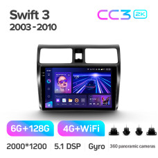 Android head unit Teyes CC3 6+128 Gb with 360° surround view° Suzuki Swift 3 2003-2010 10" 2k