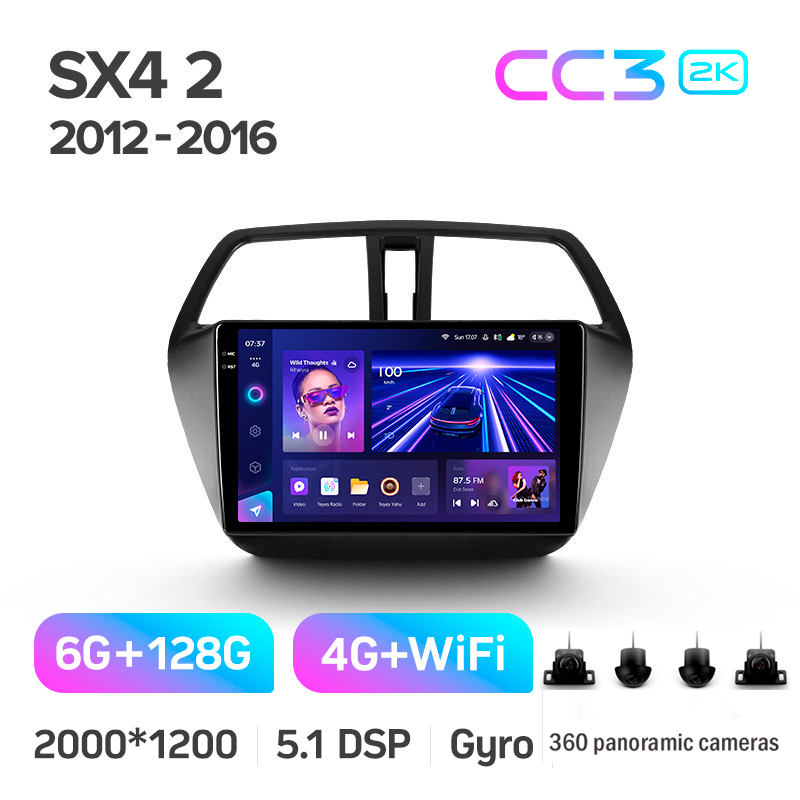 Android head unit Teyes CC3 6+128 Gb with 360° surround view° Suzuki SX4 2 S-Cross 2012-2016 9" 2k