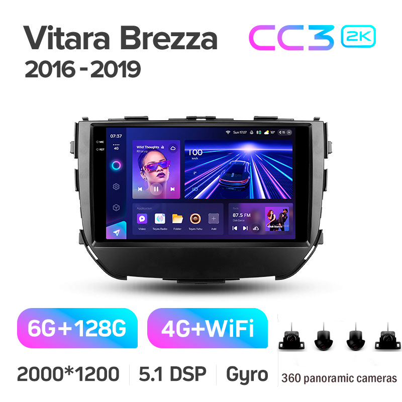 Android head unit Teyes CC3 6+128 Gb with 360° surround view° Suzuki Vitara Brezza 2016-2019 9" 2k