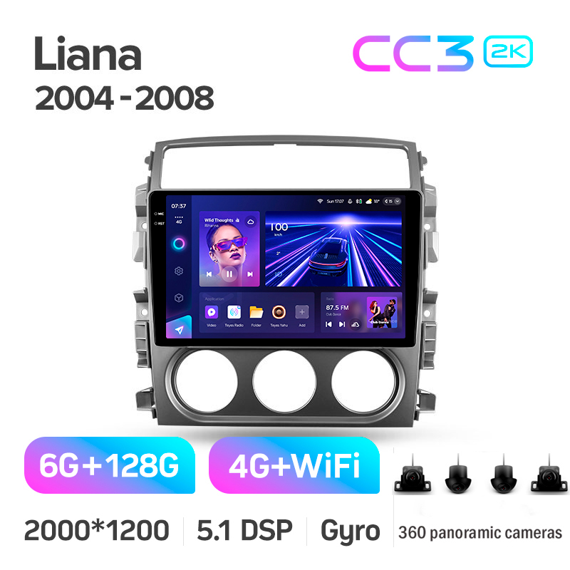 Android head unit Teyes CC3 6+128 Gb with 360° surround view° Suzuki Liana 1 2004-2008 9" 2k