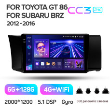 Android head unit Teyes CC3 6+128 Gb with 360° surround view° Toyota GT 86 For Subaru BRZ (Left hand drive) 2012-2016 9" 2k