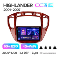 Android head unit Teyes CC3 6+128 Gb with 360° surround view° Toyota Highlander 1 XU20 2001-2007 9" 2k (L1)
