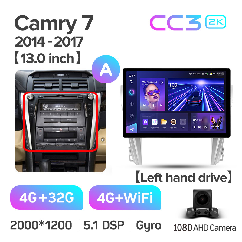 Štátní magnetofon Teyes CC3 4+32 GB pro Toyota Camry 7 XV 50 55 (2014–2017, verze A), 13