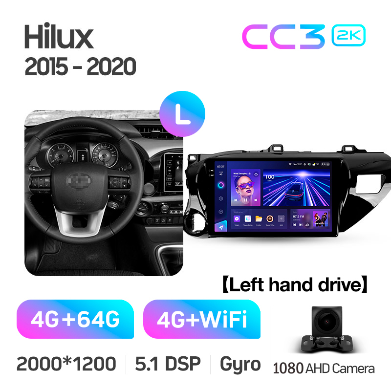 Android head unit Teyes CC3 4+64 Gb Toyota Hilux Pick Up AN120 2015-2020 10" 2k