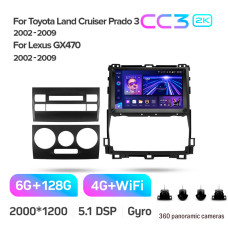 Android head unit Teyes CC3 6+128 Gb with 360° surround view° Toyota Land Cruiser Prado 120 3 III For Lexus GX470 GX 470 J120 2002-2009 (F3) 9" 2k