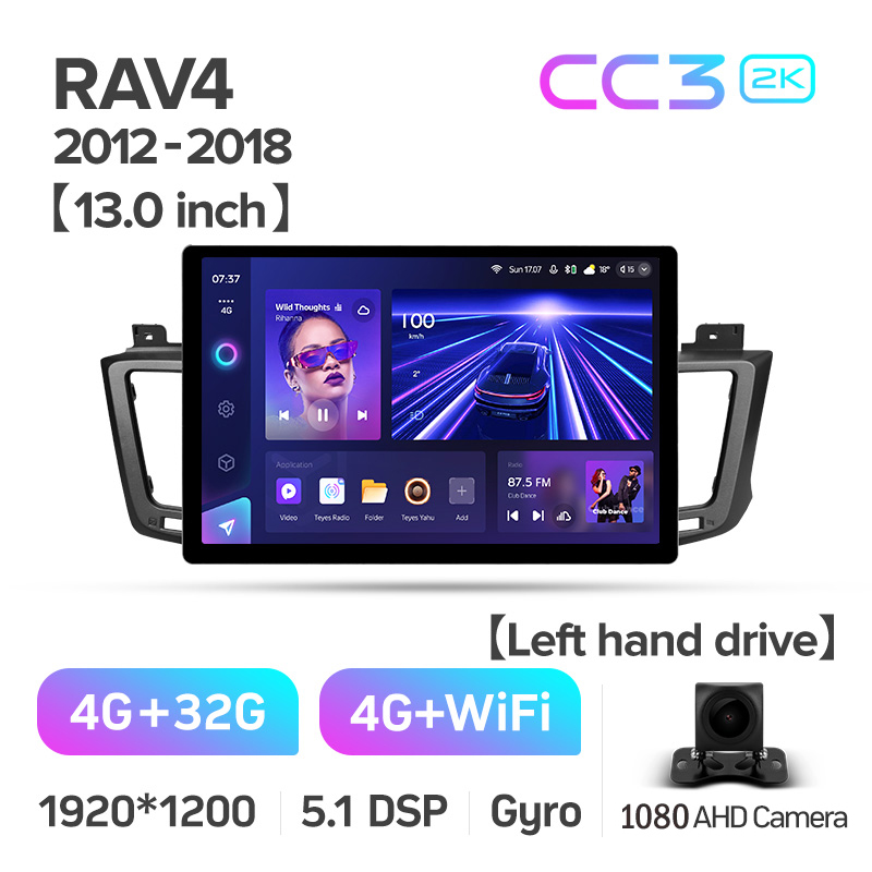 Android head unit Teyes CC3 4+32 Gb Toyota RAV4 4 XA40 5 XA50 2012-2018 13" 2k