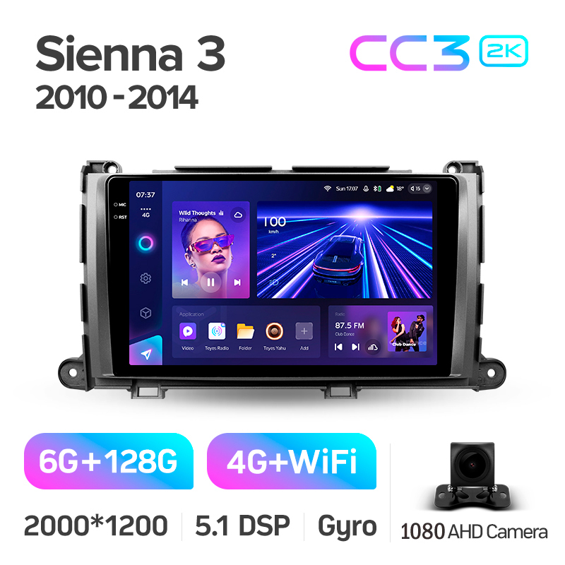 Android head unit Teyes CC3 6+128 Gb Toyota Sienna 3 XL30 2010 - 2014 9" 2k