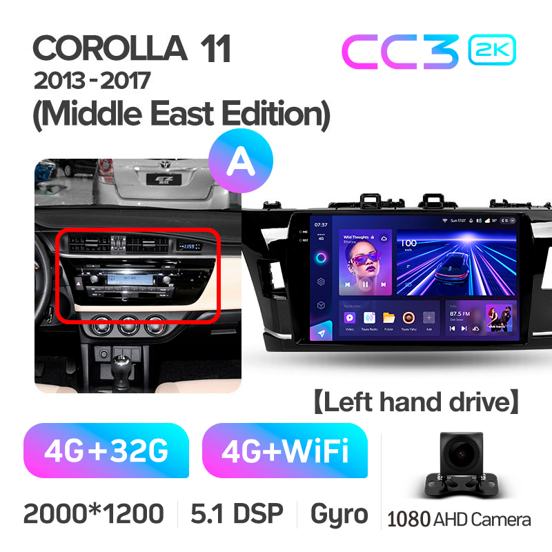 Android head unit Teyes CC3 4+32 Gb Toyota Corolla 11 Middle East 2013-2017 (A) 10" 2k