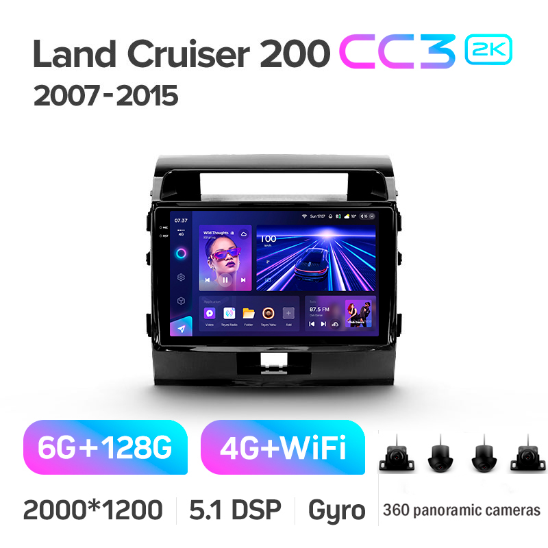 Android head unit Teyes CC3 6+128 Gb with 360° surround view° Toyota Land Cruiser 11 200 (F1) 2007-2015 10" 2k